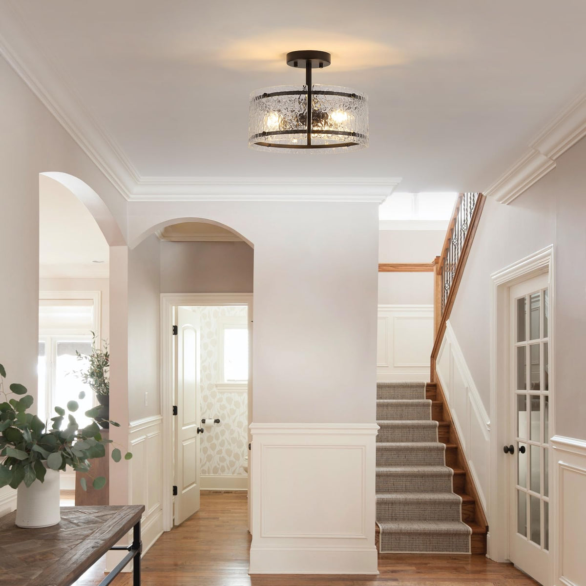 Black Semi Flush Mount Ceiling Light (Black)