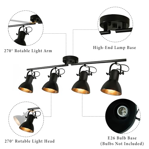 4 Light Track Lighting Fixture Farmhosue Track Light Rotatable 35.8" (4 Light)
