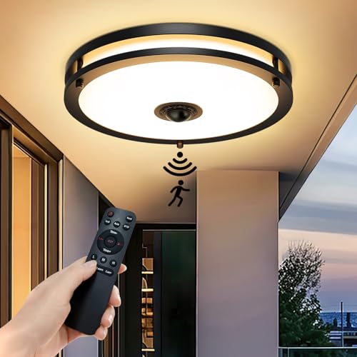 12" LED Motion Sensor Outdoor Ceiling Light with Remote (Black / 1 Pack-Remote control)