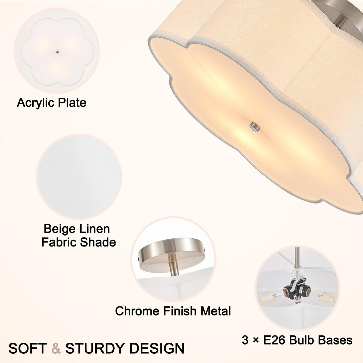18" Chrome Semi Flush Mount Ceiling Light (18" Chrome Layered Petal)