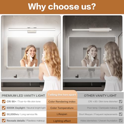 39.4 Inch 5 Color Temperature Dimmable Brushed Nickel Bathroom Light Fixture Vanity Light Over Mirror Modern Bathroom Lights Over Mirror 5CCT (Brushed Nickel-5CCT&Dimmable / 40-inch)