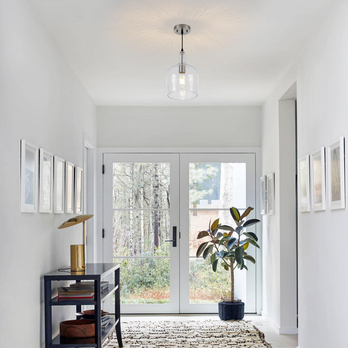 9” Brushed Nickel Seeded Glass Pendant Light Modern 1 Light Single Dome Pendent Lighting Fixtures for Kitchen Island Dining Room Hallway (Brushed Nickel-Seeded)