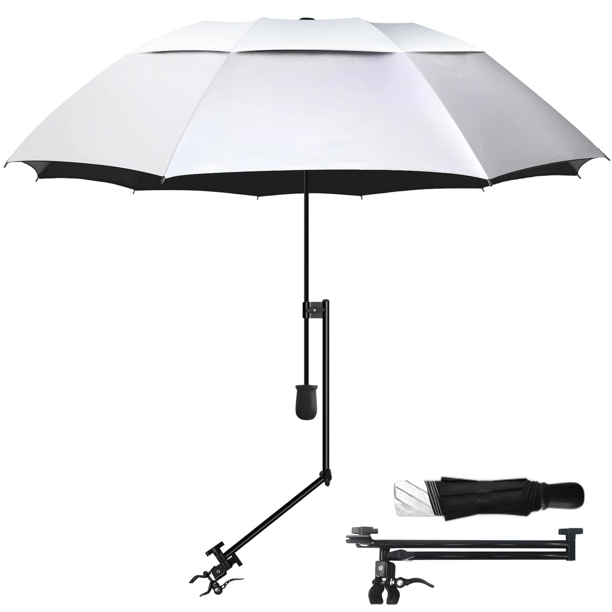 UPF 50+ Golf Umbrella with Adjustable Universal Clamp (Titanium Silver / 43.3")