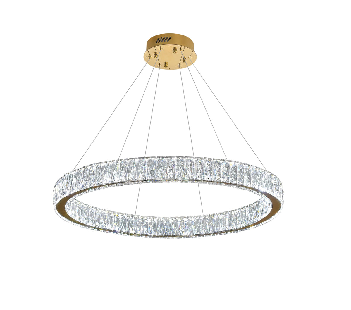 Modern LED Dimmable Crystal Chandelier 39.4" Ring Pendant Light Adjustable Gold Round Crystal Chandelier Light Fixtures for Dining Room Living Room (Gold 1 Ring 40")