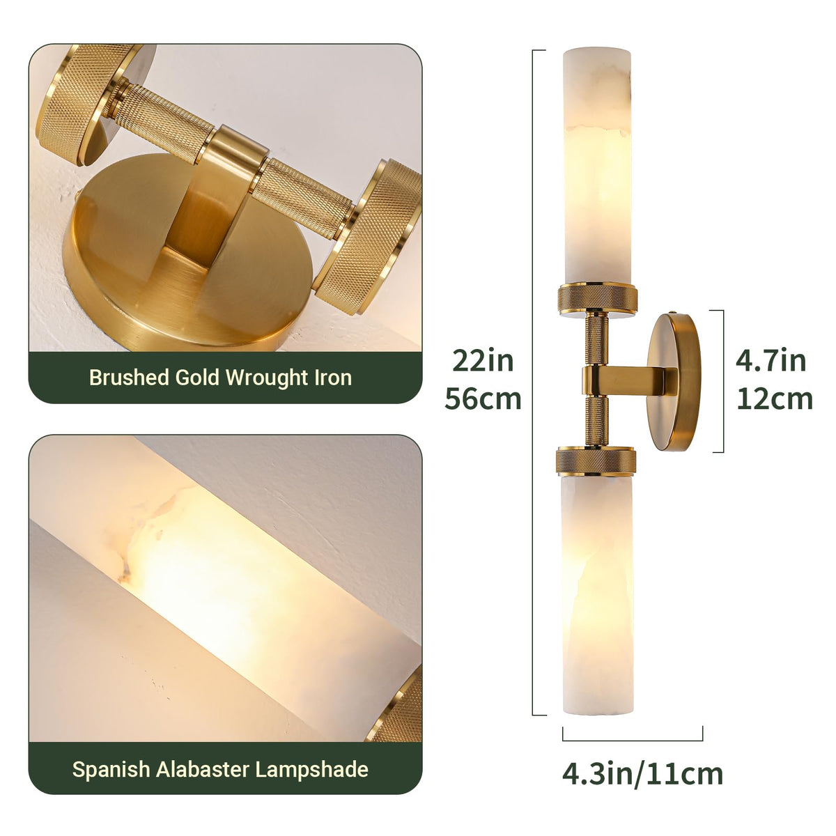 Alabaster Wall Sconces (Gold-22in-1 Pack)