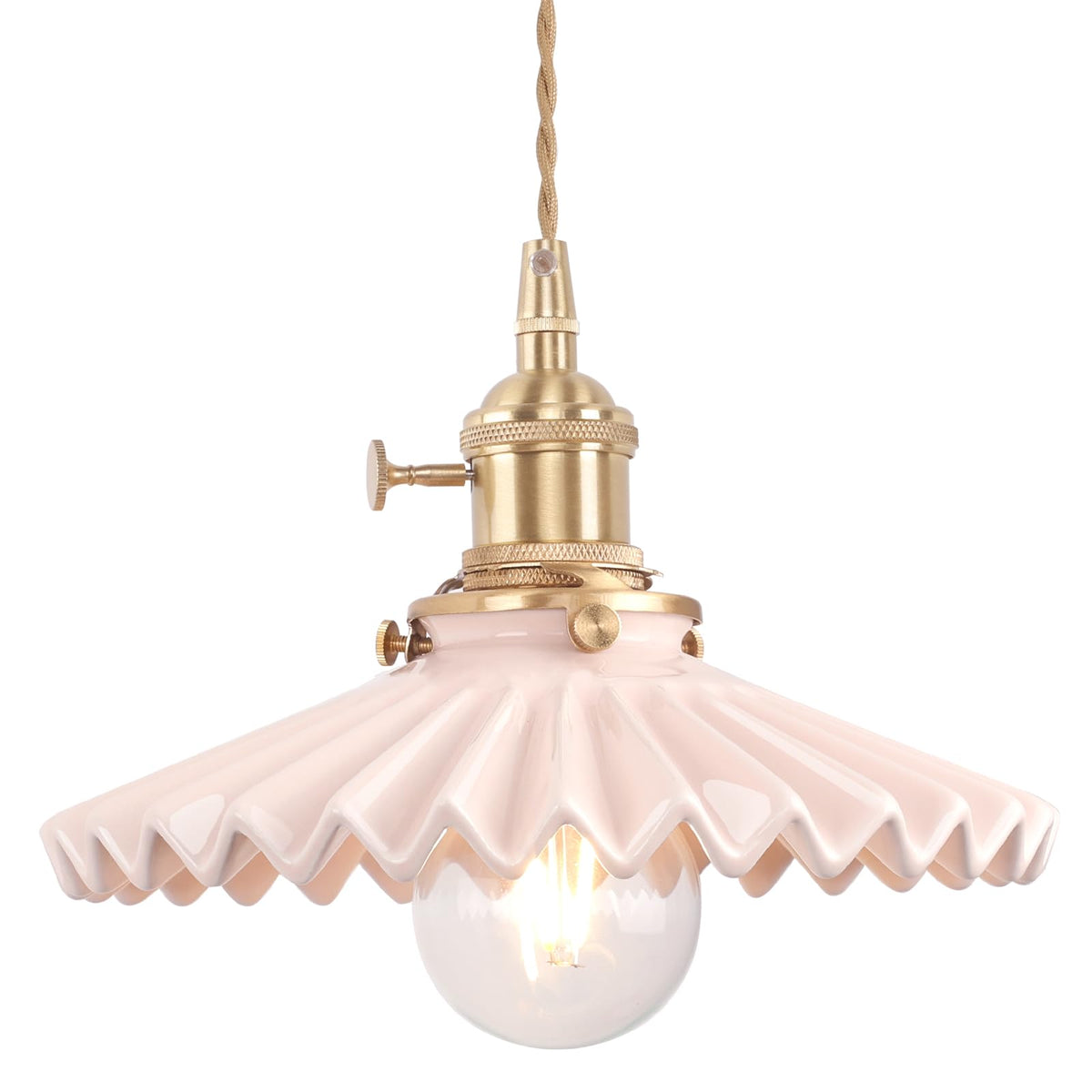 Pendant Light with Pink Pleated Ceramic Lmapshade (Pleated Pink)