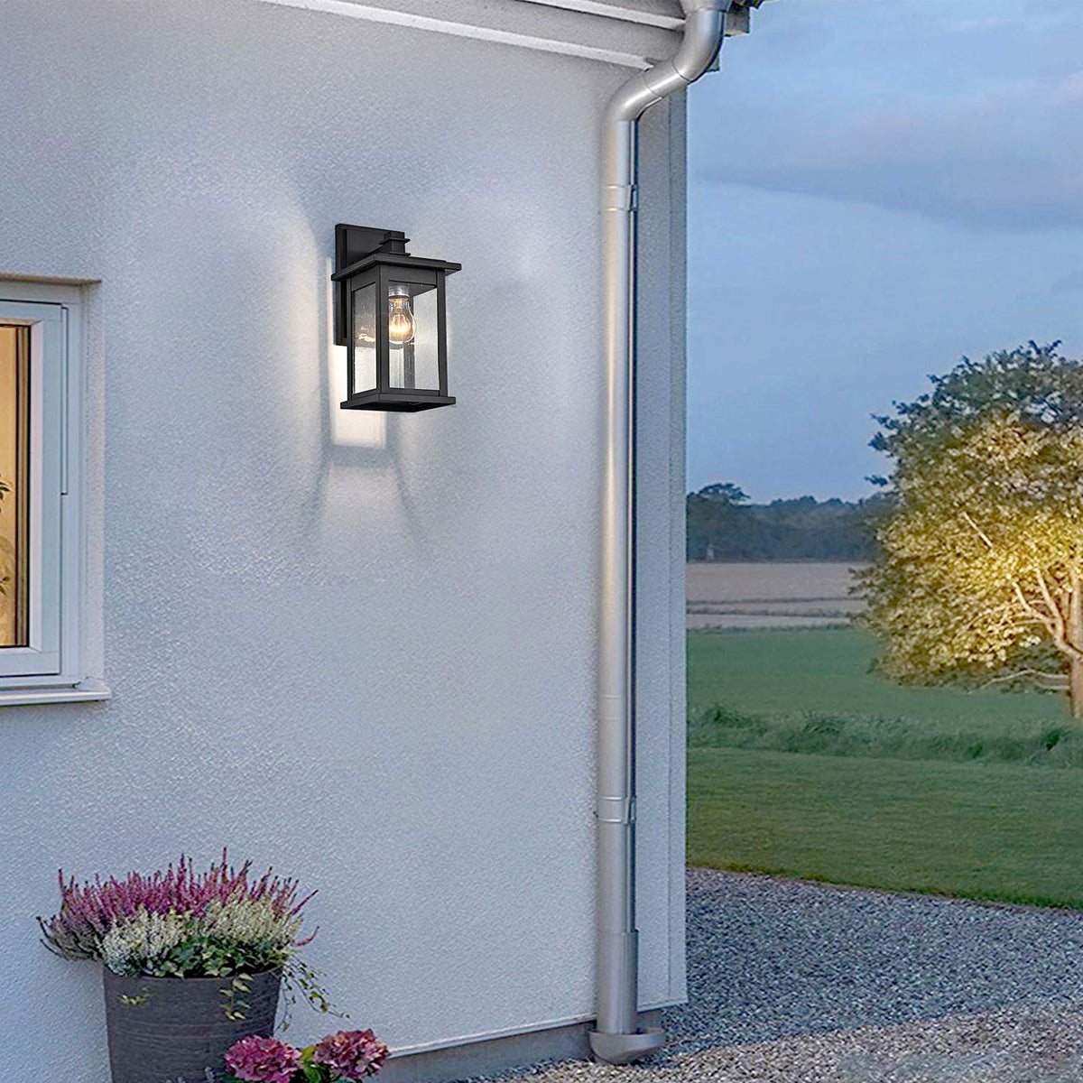 12 Inch Matte Black Modern Farmhouse Outdoor Wall Lantern 1 Pack (Black / 2 Pack H12")