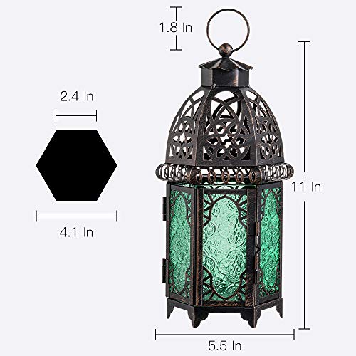 Vintage Candle Lantern (Large / Green - 12.8''h)