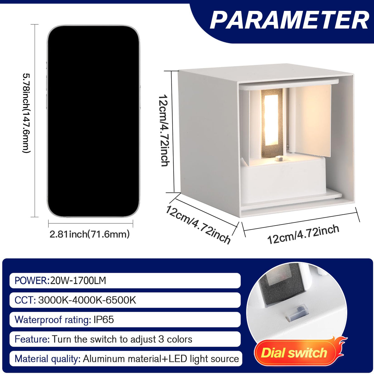 4 Pack LED 20W Outdoor Wall Lights Exterior (White-3 colors Adjustable / 4.72in.【4 Pack】)