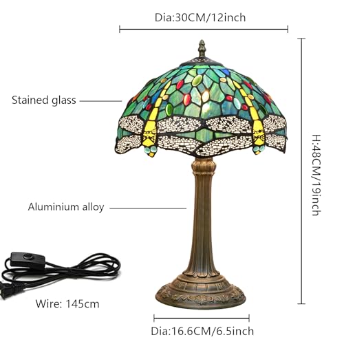 Tiffany Lamp Dragonfly Style Green Stained Glass Lamp Bedroom Table Lamp Reading Desk Light for Bedside Living Room Office Dormitory Dining Room Decorate Gift (Green Blue Dragonfly)
