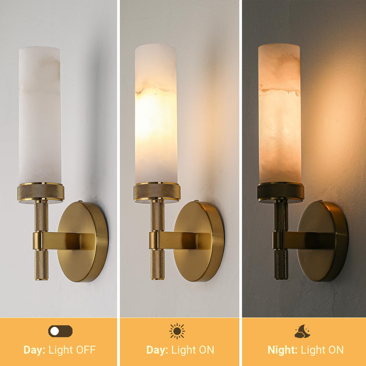 Alabaster Wall Sconce Set of Two (Gold-13.4in-2 Pack)