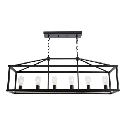 Industrial Vintage Black Kitchen Island Dining Room Lighting 5 Light Modern Farmhouse Foyer Rectangle Oil Rubbed Bronze Cage Chandelier Flush Mount Hallway Ceiling Light Fixture Pendant