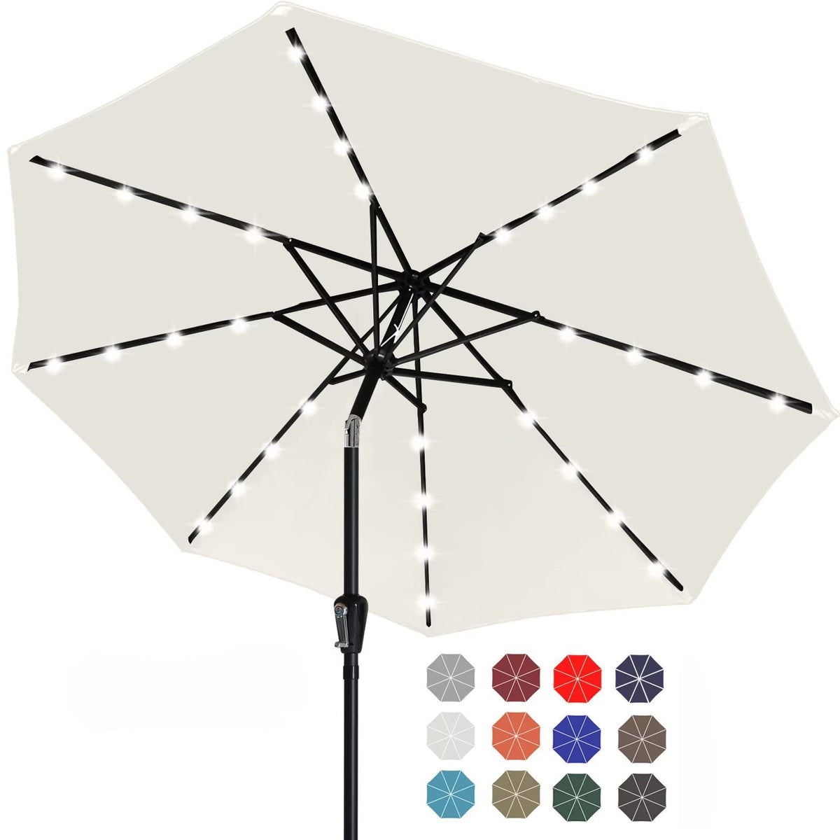 Durable Solar Led Patio Umbrellas with 32LED Lights 9FT (LED Umbrella / 9ft / Light Beige)