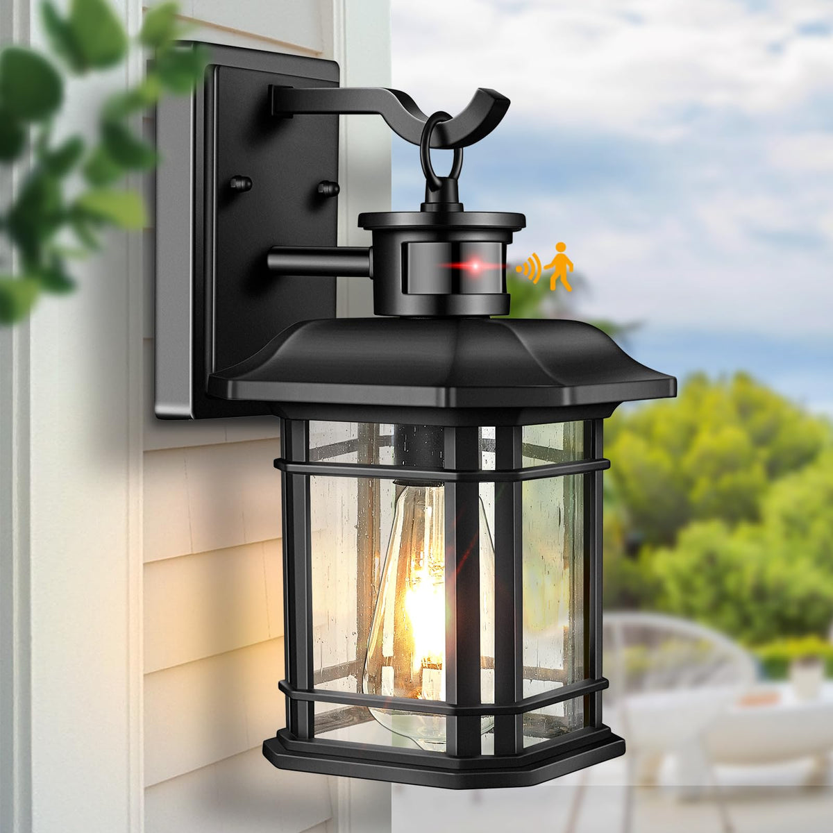 Outdoor Light Fixture With Motion Sensor (Black / 12.4 in Motion Sensor 1 Pack)
