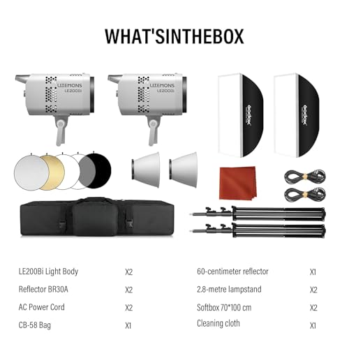 2Pack GODOX Litemons LE200Bi Kit (WHITE)