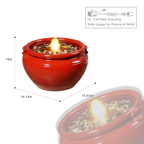 Red Glazed Resin Outdoor Water Fountain with LED Lights (Red Round Flow Fountains)