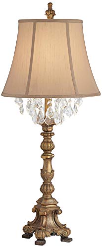 Duval 33" Large Table Lamp Crystal Aged Gold Candlestick French
