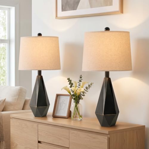 23'' Farmhouse Table Lamps Set of 2 (Medium - Black with Gold)