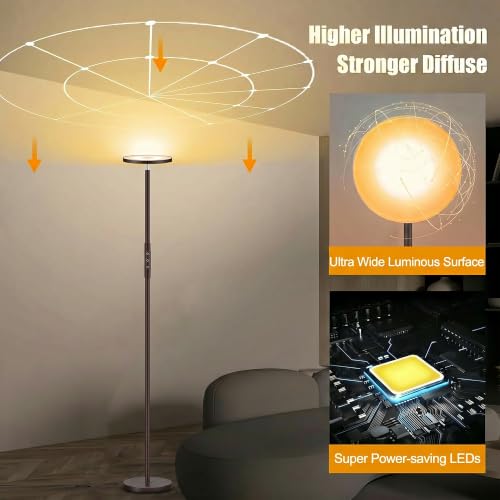 Floor Lamp Upgraded 40W 4000LM Super Bright Torchiere LED Floor Lamps for Living Room (40W Brown)