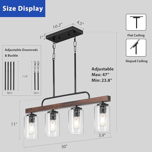 4 Light Wood Kitchen Island Lighting (Seeded Glass / 4-Light)