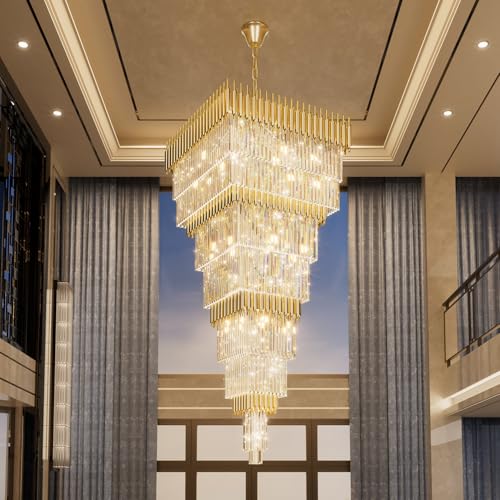 W32 x H94.5 Large Gold Chandeliers for High Ceiling (D32"XH94.5" Gold)
