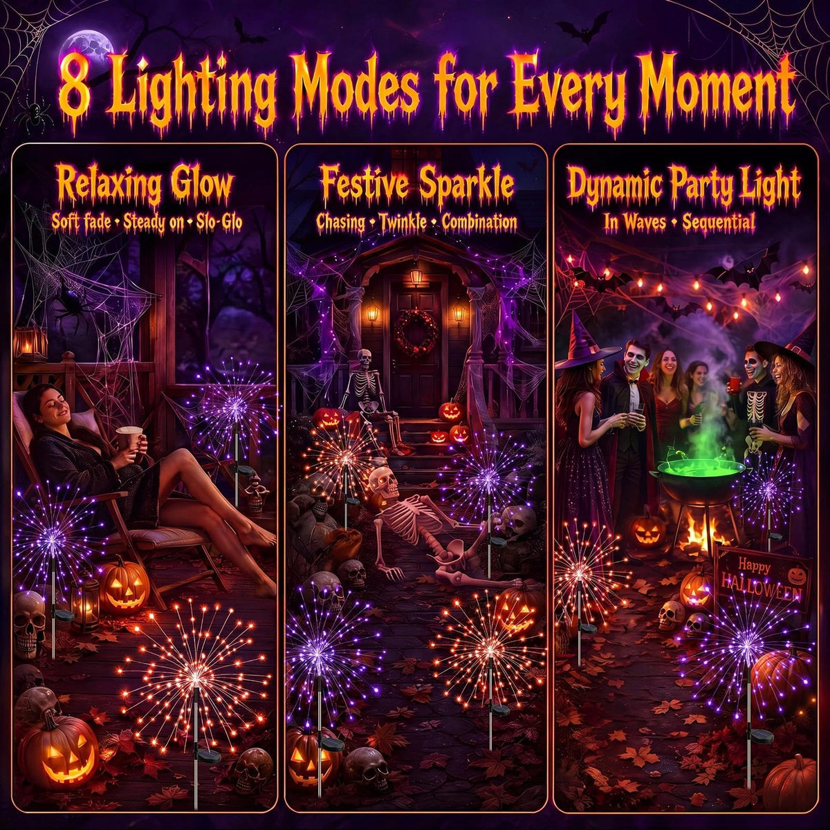 Solar Firework Lights (Halloween Orange & Purple Set / 6 Pack)