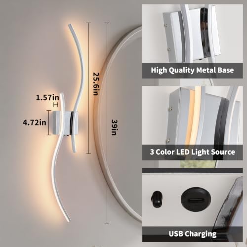Battery Operated Wall Sconces Set of 2 (Chrome / 38.9 inch)