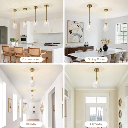 Brushed Gold Twisted Glass Pendant Lights Kitchen Island Modern (2-Pack Brushed Gold)