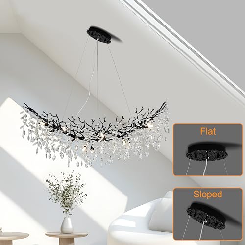 Modern Crystal Tree Branches Chandelier (Black / Arc 47.5")