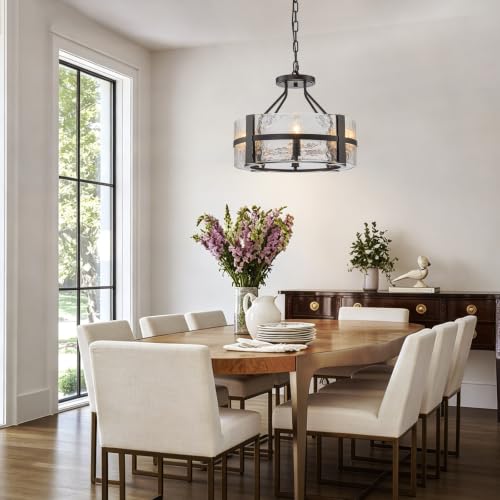 Black Glass Drum Chandelier 18" Modern Glass Chandeliers for Dining Room (Black / 18")