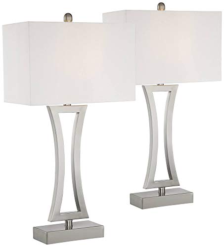 Roxie 31" Large Table Lamps Set of 2 Silver Brushed Nickel Metal