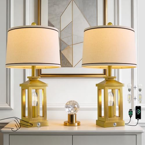 Modern Table Lamps Set of 2 for Living Room 23.75" Bedroom Nightstand Lamps (Gold)