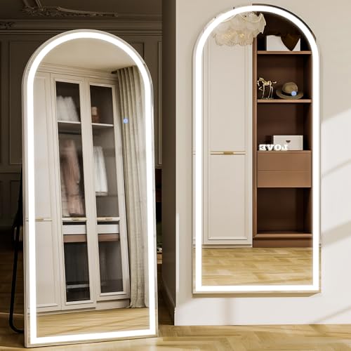 LED Arched Full Length Mirror with Lights Wall Mounted
