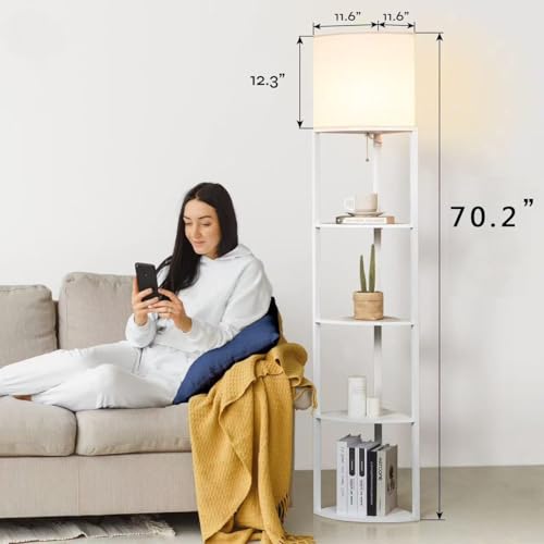 Corner Floor Lamp with Shelves (White)
