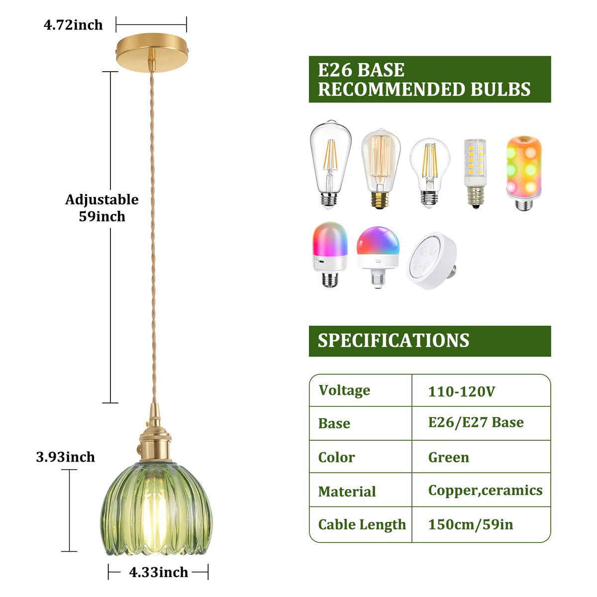 Pendant Light with Green Tulip Glass Lmapshade (Tulip Green)
