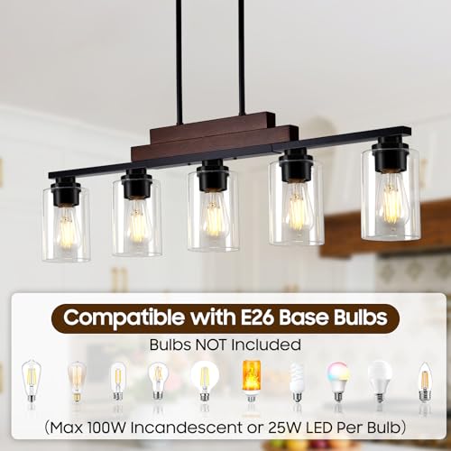 5 Light Kitchen Island Lighting (Black & Reddish Brown / 5-Light)