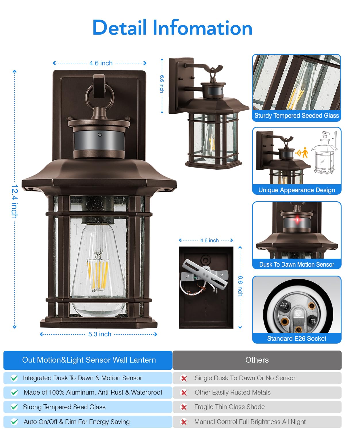 Brown Motion Sensor Outdoor Light Fixture (Oil-Rubbed Bronze / 12.4 in Motion Sensor 1 Pack)