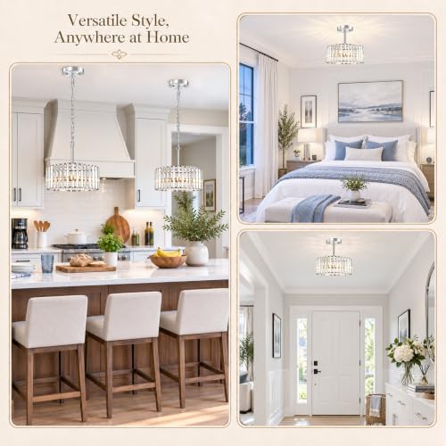 Modern Glass Chandelier for Dining Room (Chrome / 3 Light)