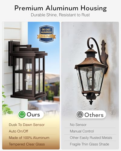Large Bronze Outdoor Wall Light (Large Dusk to Dawn 1 Pack / Oil-Rubbed Bronze)