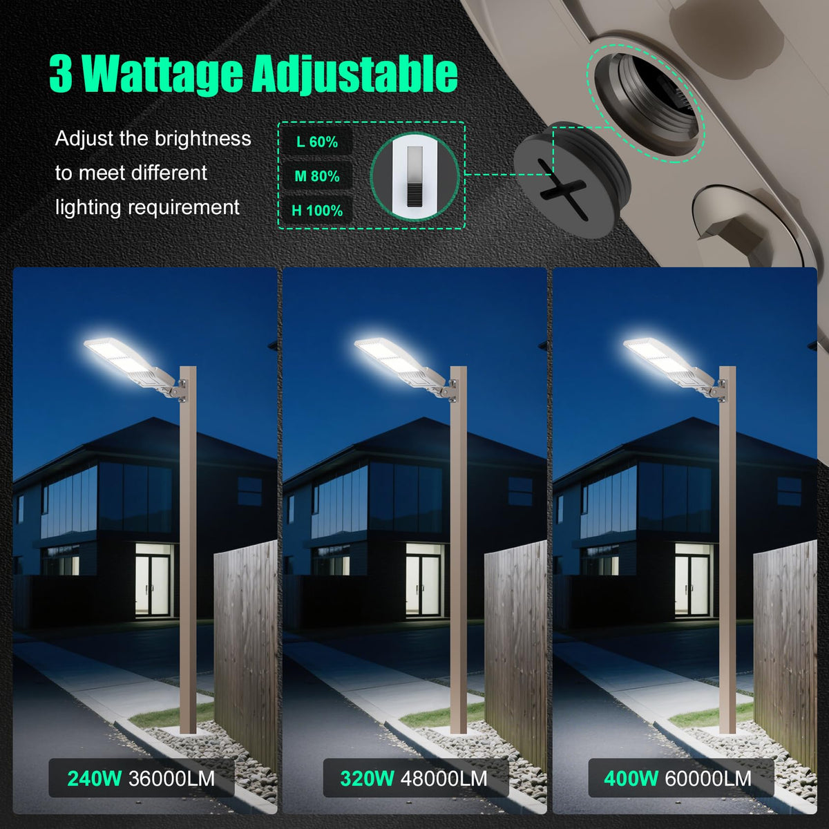 2Pack 480V 400W LED Parking Lot Light 60000LM 5000K Outdoor Street Area Lighting with Dusk to Dawn Photocell LED Pole Lights 100 (400W)