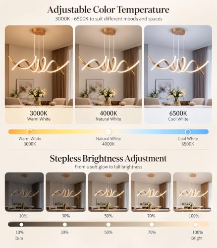 LED Chandelier (37in/Gold/Linear/53W-Dimmable)