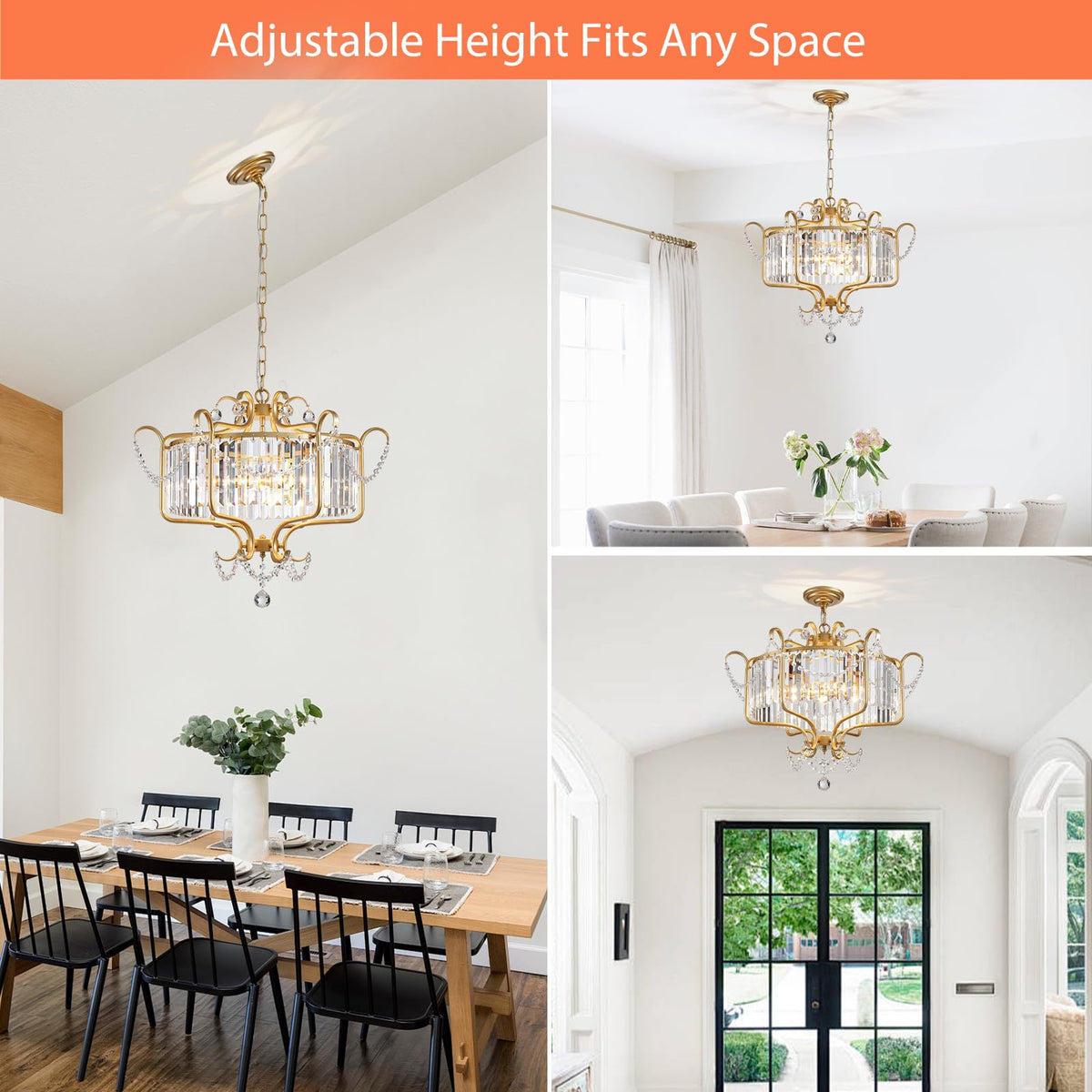Modern Crystal Chandelier for Dining Room 24" Large Gold 6