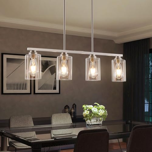 Island Light for Kitchen (Brushed Nickel / 4 Light + Clear Glass)
