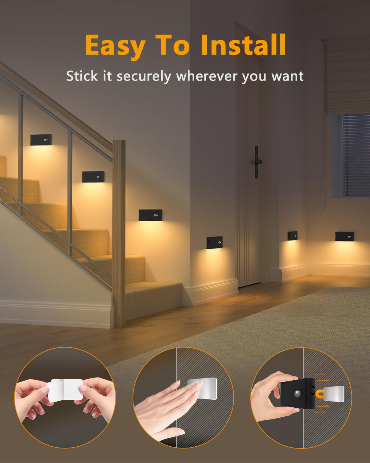 Stair Lights Indoor (Black / 8 Pack)
