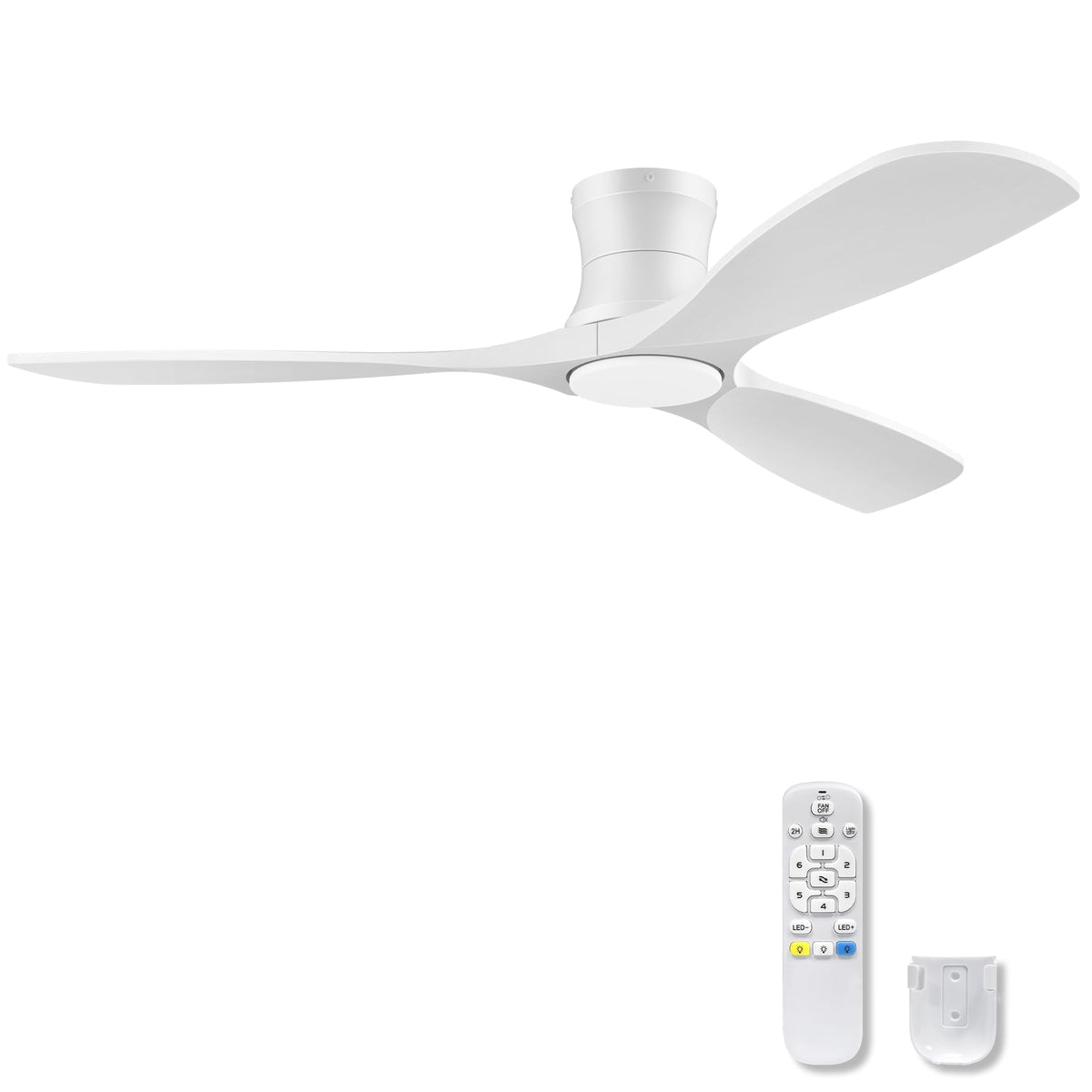 52Inch Wood Low Profile Ceiling Fans with Lights Remote (White Wood / Remote Control)