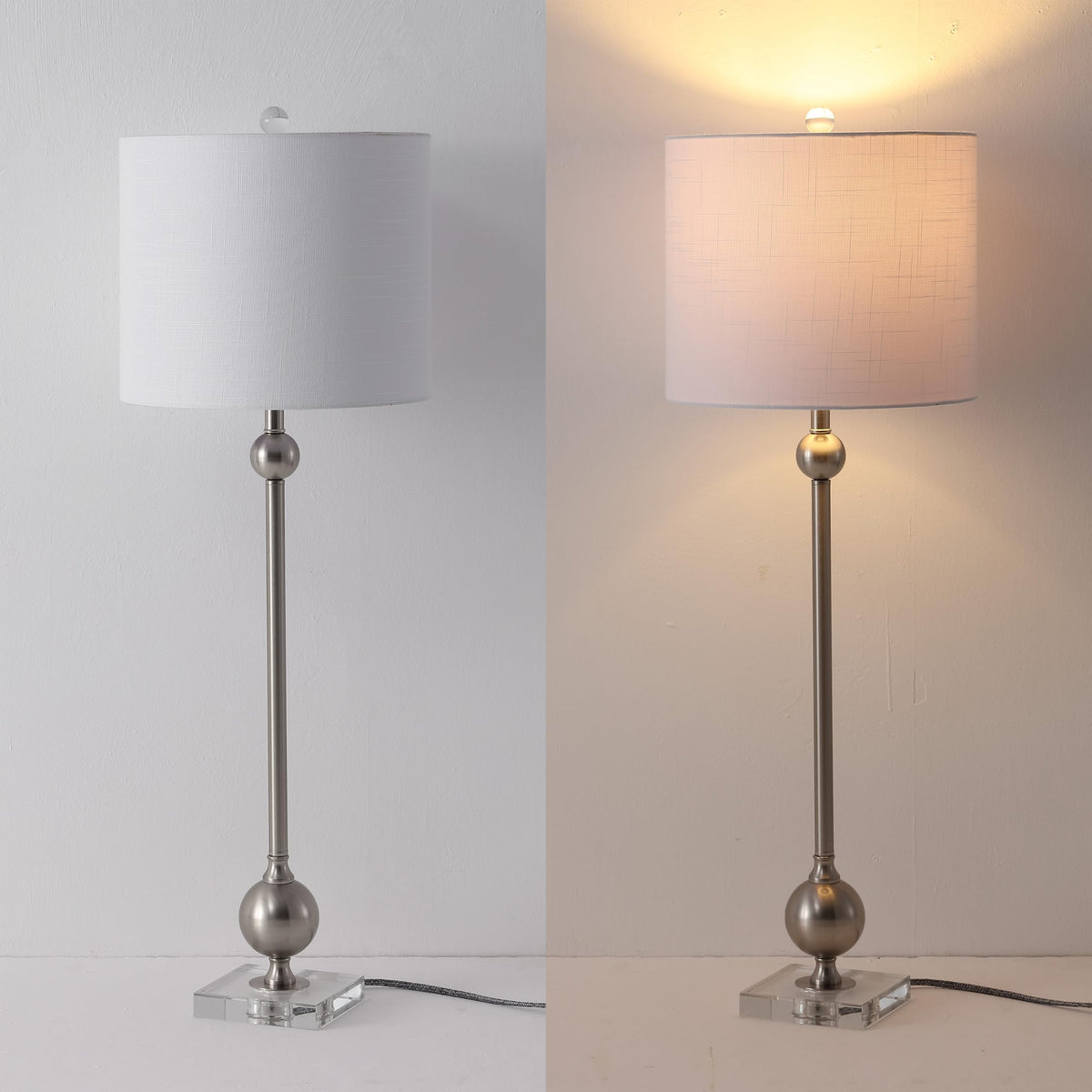 Hollis 34.8" Crystal Candlestick Table Lamps (Nickel/Clear)