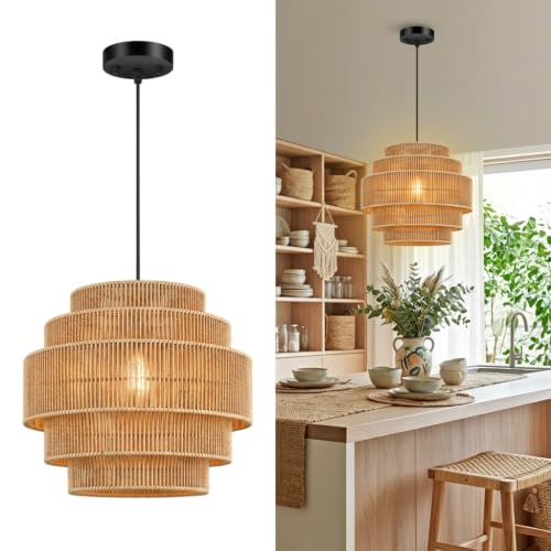 5 Tier Rattan Pendant Light for Kitchen Island