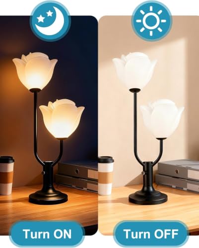 Black Flower Table Lamp Dimmable Floral Modern Nightstand Lamp (13-Black-Flower-2U)