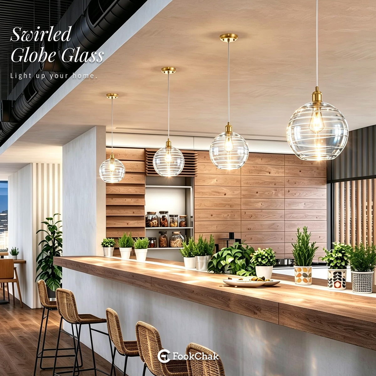 Gold Pendant Light Large Globe Glass Kitchen Light Fixture for Dining Room (Gold Swirled)