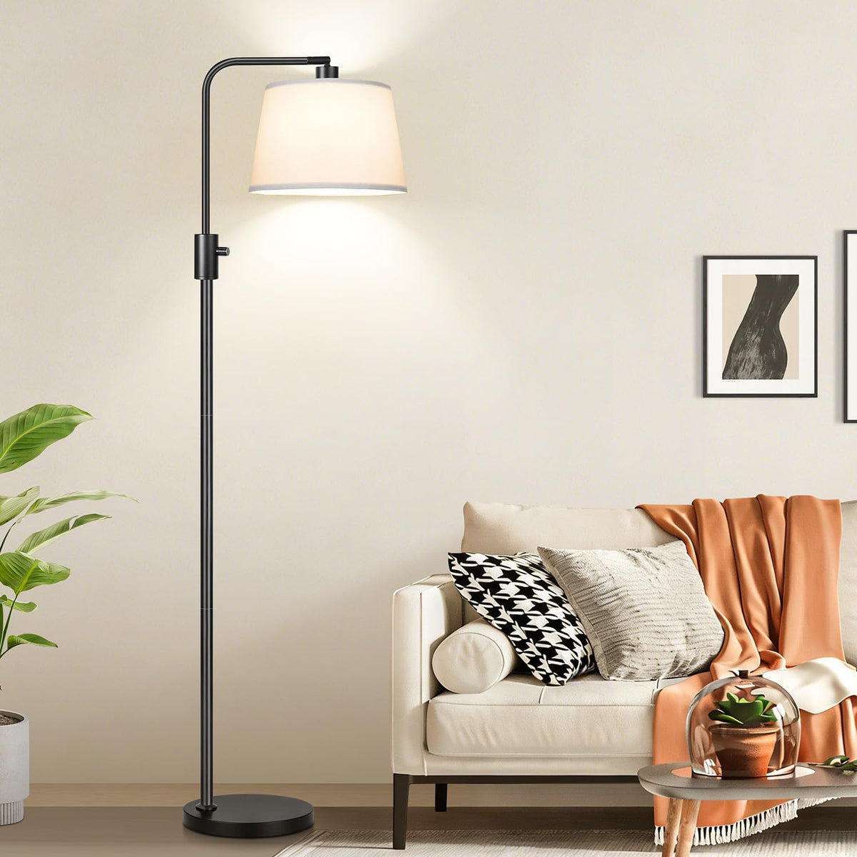 Upgraded】 Dimmable Floor Lamp (Matte Black-White Shade)